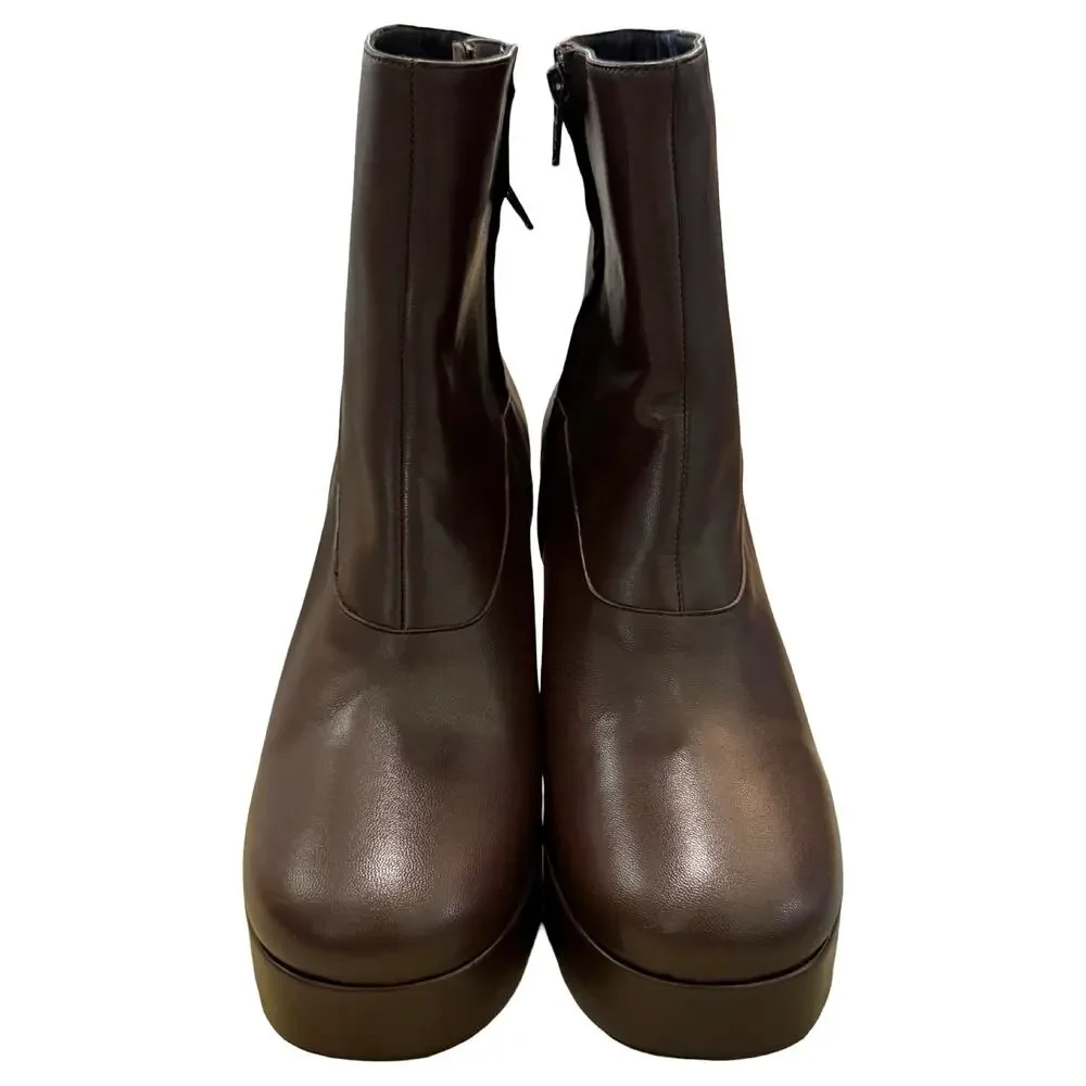 STAUD Jodie Platform Ankle Boots Espresso Brown Lamb Leather Round Toe Sz 41/ 11